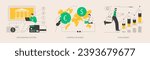 Financial system abstract concept vector illustration set. Open banking platform, currency exchange, stock market index, forex broker, digital transformation, global investment abstract metaphor.