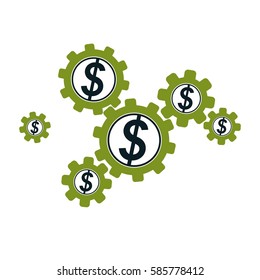Financial System conceptual logo, unique vector symbol. Dollar signs, circulation of money.