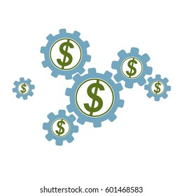 Financial System conceptual logo, unique vector symbol. Dollar signs, circulation of money.