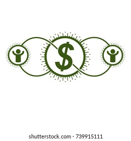 Financial System conceptual logo, unique vector symbol. Dollar signs, circulation of money.