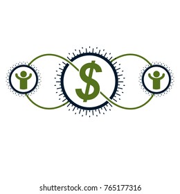 Financial System conceptual logo, unique vector symbol. Dollar signs, circulation of money.