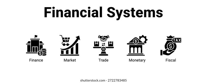 Banner web sistemas financeiros ícone vetor ilustração conceito para com ícone de Finanças, Mercado.