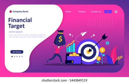 Financial Target concept, dartboard with arrow, Growing graph and goal success achievement. Suitable for web landing page, ui, mobile app, banner template. Vector Illustration. 