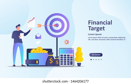 Financial Target concept, dartboard with arrow, Growing graph and goal success achievement. Suitable for web landing page, ui, mobile app, banner template. Vector Illustration. 