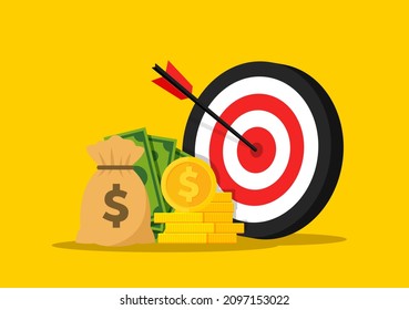 Financial target concept with money. Vector illustration, success targeting icon