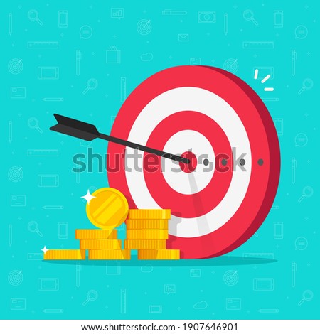Financial target goal concept vector flat cartoon illustration, idea of marketing business money earnings aim,  strategy achievement, success targeting audience modern design