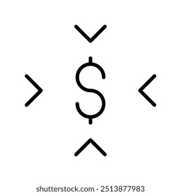 Ícone de Destino Financeiro - Sinal de Dólar com Setas, Conquista de Metas de Dinheiro, Símbolo de Foco de Investimento, Objetivo de Orçamento, Representação de Objetivo Econômico, Estratégia Financeira, Crescimento de Receita, Objetivo de Lucro