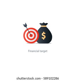 Financial target, money savings, reach goal icon, successful investment concept vector illustration