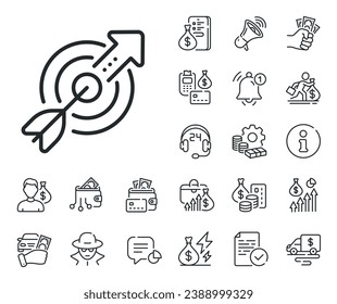Financial Target sign. Cash money, loan and mortgage outline icons. Target aim line icon. Business objective symbol. Target line sign. Credit card, crypto wallet icon. Inflation, job salary. Vector svg