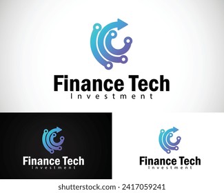 financial tech logo creative growth business network connect design concept
