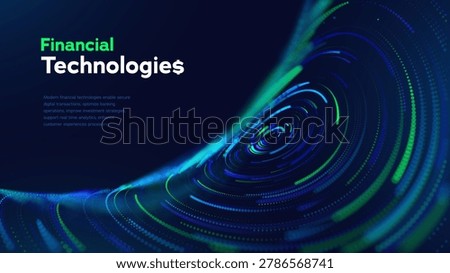 Financial Technologies Background With Futuristic Digital Tunnel And Abstract Data Flow. Smart Fintech Strategy And Business Goals Optimization Vector Illustration.