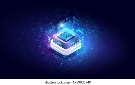 Financial technologies. Isometric image of virtual bank. Mobile bank conceptual illustration. Internet online banking. software and mobile application for finance services.