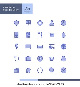 Financial Technology APP Icon Pack With Filled Outline Style