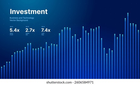 Financial Technology Background with Digital Bar Graph, Data Visualization, and Business Growth Stats. Ideal for Investment, Trading, and ROI Projects. Vector Illustration.