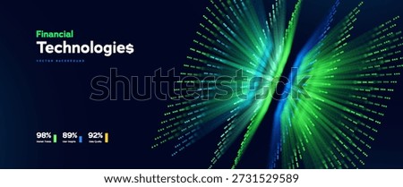 Financial Technology Background With Flowing Green Data Lines Symbolizing Fintech Innovation, Big Data, And Digital Stack Systems For Data Visualisation. Financial Technologies. Vector Illustration.
