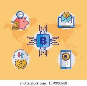 financial technology with bitcoin icon vector illustration design