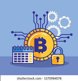 financial technology with bitcoin icon vector illustration design