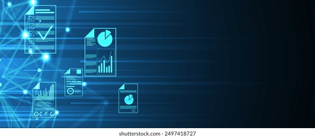 Financial technology and business analysis background. Virtual big data science illustration. Vector art.