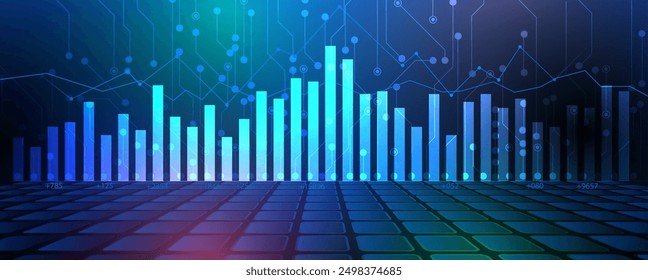 Tecnología financiera y antecedentes de análisis de negocios. Ilustración de ciencia de big data virtual. Arte vectorial.