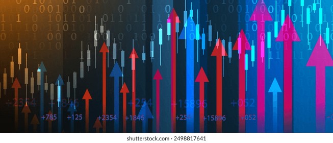 Financial technology and business analysis background. Virtual big data science illustration. Vector art.