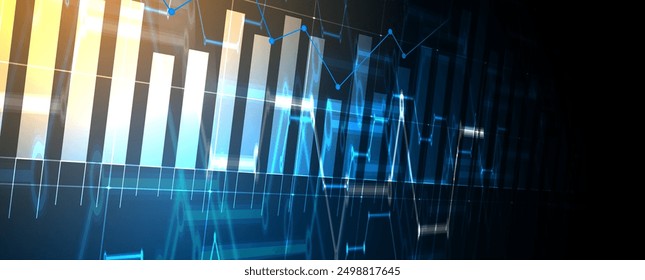 Tecnología financiera y antecedentes de análisis de negocios. Ilustración de ciencia de big data virtual. Arte vectorial.