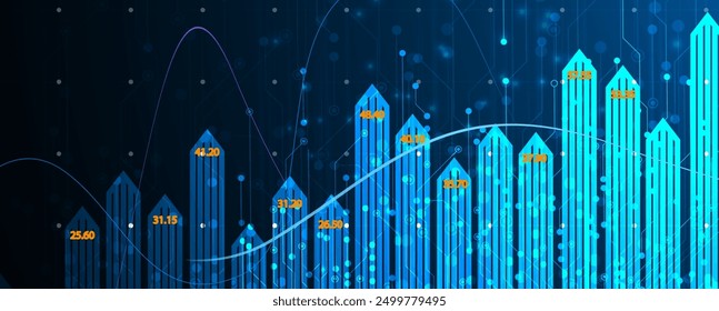 Financial technology and business analysis background. Virtual big data science illustration. Vector art.