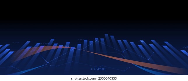 Tecnología financiera y antecedentes de análisis de negocios. Ilustración de ciencia de big data virtual. Arte vectorial.