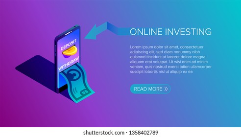 Financial technology and Business investment. Financial exchange and Trading design concept. Deposit. Vector illustration. Isometric design