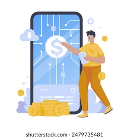 Finanztechnologiekonzept, Geschäftsentwicklung für Finanzanwendungen, Mobile App Finanzmanagement, Vektorillustration
