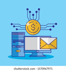 financial technology with desktop icon vector illustration design