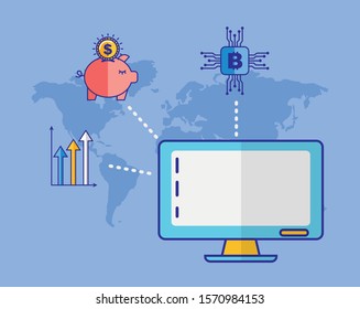 financial technology with desktop icon vector illustration design