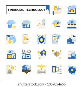 Financial technology (Fintech) flat design icon set.