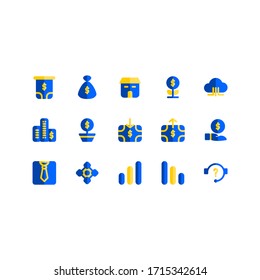 Financial Technology Fintech Flat Design Icon Set
