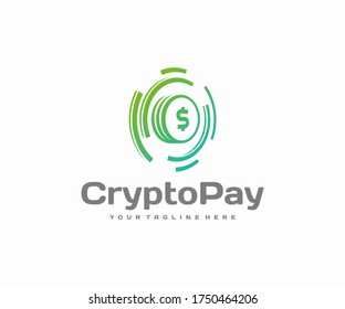 Financial technology or fintech logo design. Cryptocurrency exchange and digital coin mining vector design. Virtual money logotype svg