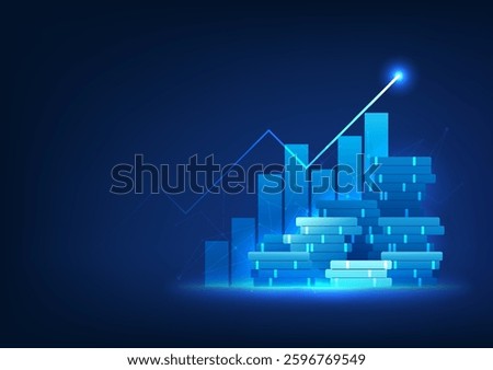 Financial Technology The front of the graph is a pile of coins, showing the company's profit growth, growing along with its global expansion.