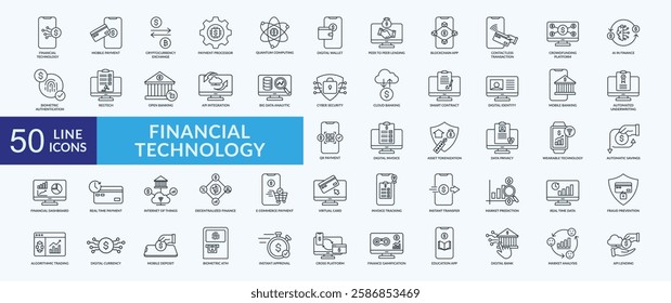 Financial technology icon collection set with mobile payment, digital wallet, contactless transaction, big data analytic, cyber security