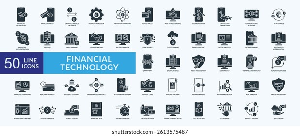 Financial technology icon collection set with mobile payment, digital wallet, contactless transaction, big data analytic, cyber security