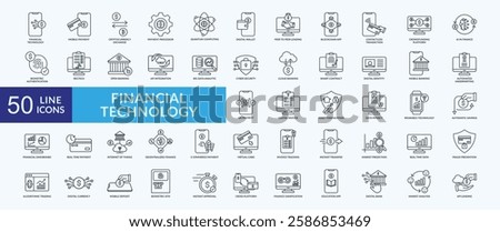 Financial technology icon collection set with mobile payment, digital wallet, contactless transaction, big data analytic, cyber security