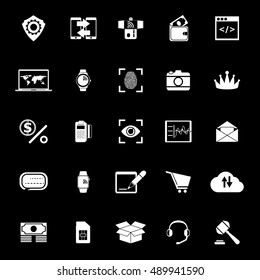 Financial technology icons on black background, stock vector