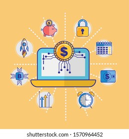 financial technology with laptop icon vector illustration design