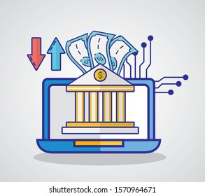 financial technology with laptop icon vector illustration design
