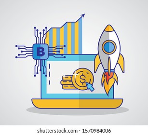 financial technology with laptop icon vector illustration design