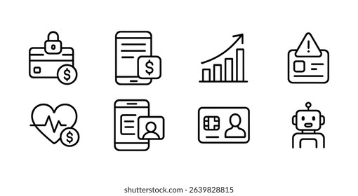 Financial and technology line icon set. economy, digital tools, security icons line