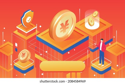 Financial technology financial management isometric background illustration wealth business event poster