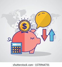 financial technology with piggy savings vector illustration design
