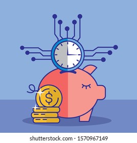 financial technology with piggy savings vector illustration design