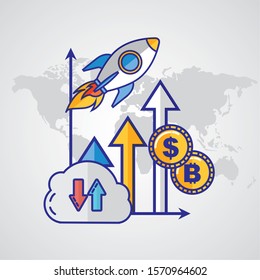 financial technology with rocket launcher vector illustration design