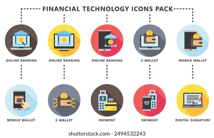 Financial technology rounded multi color icons pack, contain online banking, e-wallet, payment and more. vector EPS 10 .use for UI, UX financial theme, app and web development.