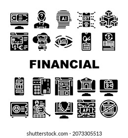 Financial Technology And Software Icons Set Vector. Api And Iot Finance Technology, Online Bank And Payment With Credit Card Pos Terminal, Money Crypto Currency Glyph Pictograms Black Illustrations