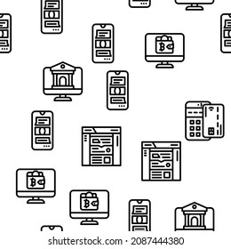 Financial Technology And Software Vector Seamless Pattern Thin Line Illustration